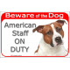 Portal Sign red 24 cm Beware of the Dog, red fawn and white Amstaff on duty, gate plate placard American Staffordshire Terrier