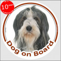 black and white Bearded Collie, circle sticker "Dog on board" 15 cm