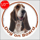 Basset Hound, circle sticker "Dog on board" adhesive decal label car Hund notice