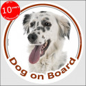 English Setter, car circle sticker "Dog on board" 15 cm