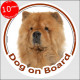 Circle sticker "Dog on board" 15 cm, red Chow-Chow Head, decal adhesive car label panda choo