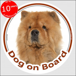 Red Chow-Chow, car circle sticker "Dog on board" 15 cm