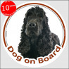 Circle sticker "Dog on board" 15 cm, black English Cocker Spaniel Head, decal adhesive car label british