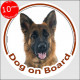 Circle sticker "Dog on board" 15 cm, medium hair German Shepherd Head, decal adhesive car label