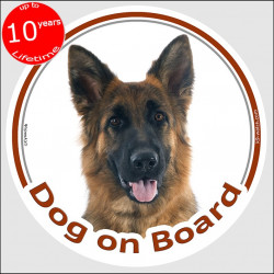 Medium hair German Shepherd, circle car sticker "Dog on board" 15 cm