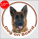Medium hair German Shepherd, circle car sticker "Dog on board" 15 cm
