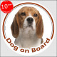 Circle sticker "Dog on board" 15 cm, Beagle Head, decal adhesive car label Elisabeth