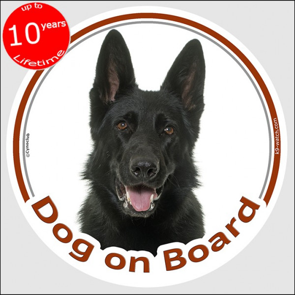 Black German Shepherd , circle sticker "Dog on board" car decal label adhesive car short hair photo notice