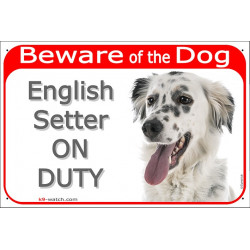 Portal Sign red 24 cm Beware of the Dog, English Setter on duty, gate plate British dog photo placard Lawerack Laverack Llewelli