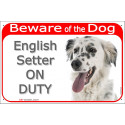 Red Portal Sign "Beware of the Dog, English Setter on duty" 24 cm