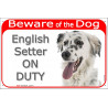 Portal Sign red 24 cm Beware of the Dog, English Setter on duty, gate plate British dog photo placard Lawerack Laverack Llewelli
