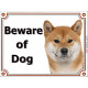 Red Shiba Inu head, portal Sign "Beware of Dog", gate plate Brushwood Turf Ken japanese photo notice