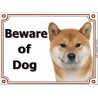 Red Shiba Inu head, portal Sign "Beware of Dog", gate plate Brushwood Turf Ken japanese photo notice