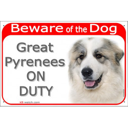 Red Portal Sign "Beware of the Dog, Great Pyrenees on duty" 24 cm