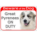 Red Portal Sign "Beware of the Dog, Great Pyrenees on duty" 24 cm