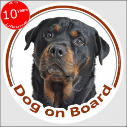 Rottweiler , circle car sticker "Dog on board" 15 cm, decal label