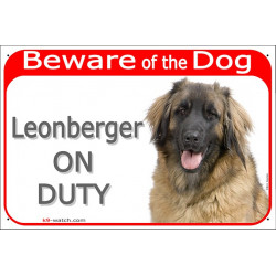 Red Portal Sign "Beware of the Dog, Leonberger on duty" 24 cm