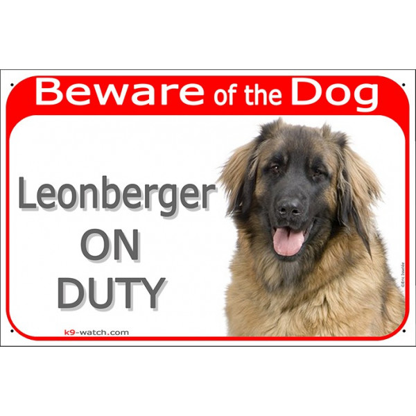 Red Portal Sign "Beware of the Dog, Leonberger on duty" 24 cm, gate plate notice dog photo