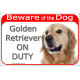 Red Portal Sign "Beware of the Dog, Golden Retriever on duty" 24 cm gate plate notice dog photo