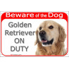 Red Portal Sign "Beware of the Dog, Golden Retriever on duty" 24 cm gate plate notice dog photo