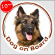 German Shepherd long hair, circle sticker "Dog on board" 15 cm, car decal label adhesive dog photo haired