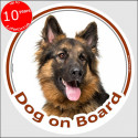 German Shepherd long hair, circle sticker "Dog on board" 15 cm, car decal label