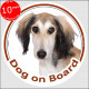 Saluki, car circle sticker "Dog on board" 15 cm