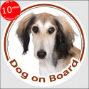 Saluki, car circle sticker "Dog on board" 15 cm