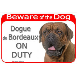 Red Portal Sign "Beware of the Dog, Dogue de Bordeaux on duty" 24 cm