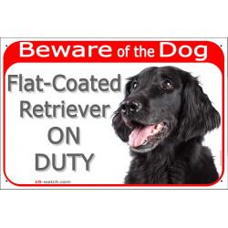 Red Portal Sign "Beware of the Dog, black Flat-Coated Retriever on duty" 24 cm, gate plate notice photo