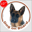 German Shepherd short hair, circle sticker "Dog on board" 15 cm, car decal label A
