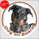 Harlequin Beauceron, circle sticker "Dog on board" 15 cm, car decal label, merle photo notice merle shepherd french sheep adhesi
