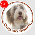 Fawn and white Bearded Collie, circle sticker "Dog on board" 15 cm, car decal label