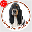 Basset Hound, circle sticker "Dog on board" 15 cm