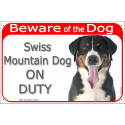 Red Portal Sign "Beware of the Dog, Swiss Mountain dog on duty" 24 cm