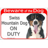 Red Portal Sign "Beware of the Dog, Swiss Mountain dog on duty" 24 cm, gate plate photo notice Sennenhund cattle