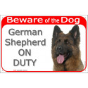 Red Portal Sign "Beware of the Dog, Longhaired German Shepherd on duty" 24 cm