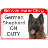 Red Portal Sign "Beware of the Dog, Longhaired German Shepherd on duty" Gate plate photo notice Alsatian wolf Deutscher hairs S
