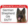 Red Portal Sign "Beware of the Dog, Longhaired German Shepherd on duty" 24 cm