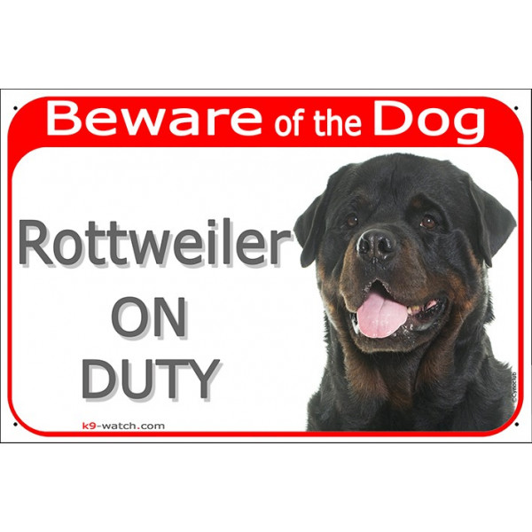 Red Portal Sign "Beware of the Dog, Rottweiler on duty" 24 cm, gate plate photo notice Rottie