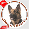 Black and Tan Long hair German Shepherd, circle sticker "Dog on board" 15 cm, car decal label adhesive photo notice