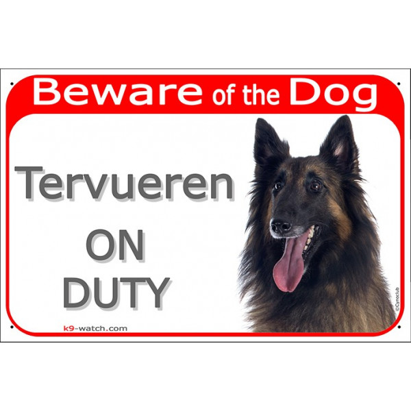 Red Portal Sign "Beware of the Dog, Tervueren on duty" 24 cm, gate plate photo notice Belgian Shepherd