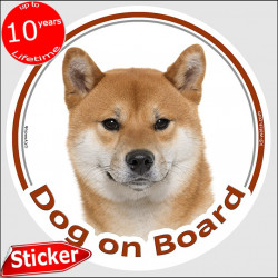 Red fawn Japanese Shiba Inu, circle sticker "Dog on board" car decal label adhesive photo notice