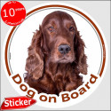 Irish Setter, circle sticker "Dog on board" 15 cm, car decal label