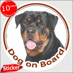 Rottweiler, circle sticker "Dog on board" car decal label adhesive photo notice