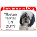 Red Portal Sign "Beware of the Dog, Tibetan Terrier on duty" 24 cm