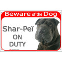 Red Portal Sign "Beware of the Dog, black Shar-Peï on duty" 24 cm