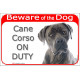 Red Portal Sign "Beware of the Dog, Blue Cane Corso on duty" 24 cm