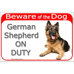 Red Portal Sign "Beware of the Dog, German Shepherd on duty" 24 cm, gate plate photo notice, panel placard