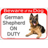 Red Portal Sign "Beware of the Dog, German Shepherd on duty" 24 cm, gate plate photo notice, panel placard